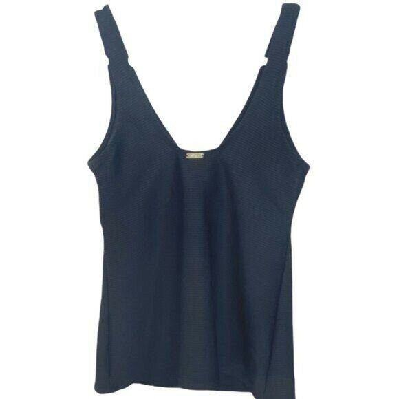 Land’s End Black Lace-Up Ribbed Modest Tankini Size 4 - Picture 2 of 5